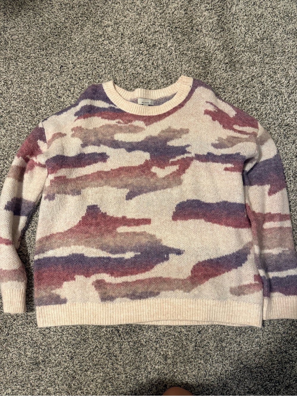Allison Joy Cream Crewneck Sweater with Mauve and Purple Clouds
